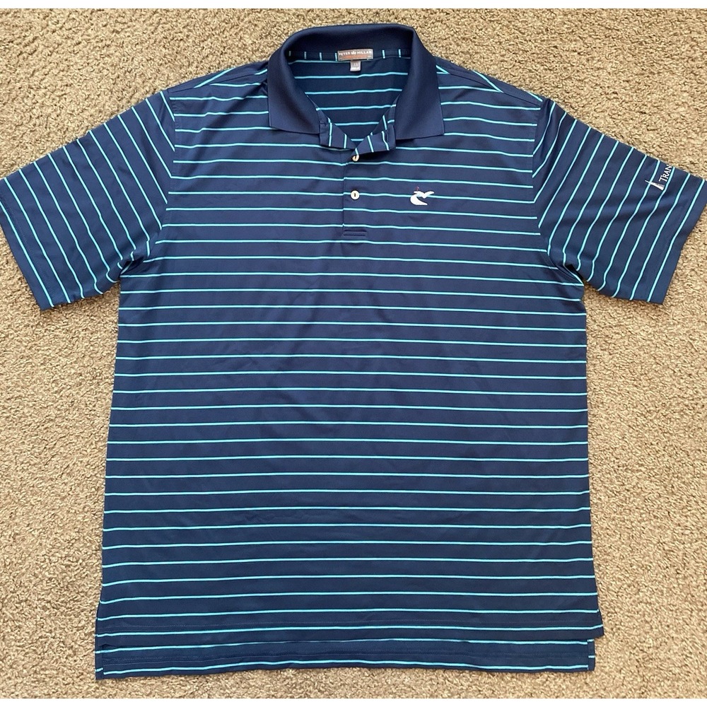 Peter Millar Summer Comfort Men's Polo Navy Blue  Teal Stripes Size XL